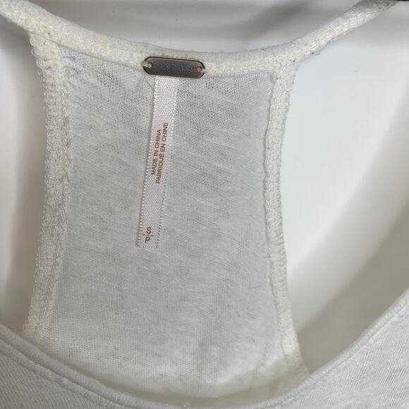 Free People Slouchy Cropped Oversized Linen Blend Cream Tee Shirt Sz Small - Picture 6 of 8